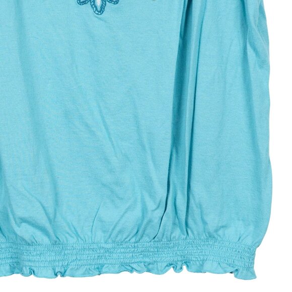 Croft & Barrow Peasant Blouse L Women Blue Embroidered Shirt Cotton Short Sleeve - Picture 4 of 6